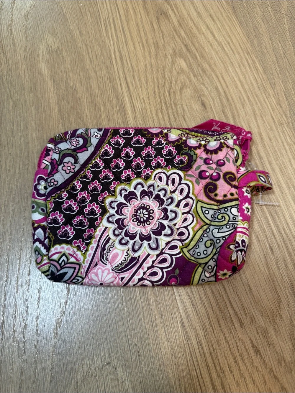 Vera Bradley Pink Paisley Quilted Cosmetic Pouch with Floral Medallion